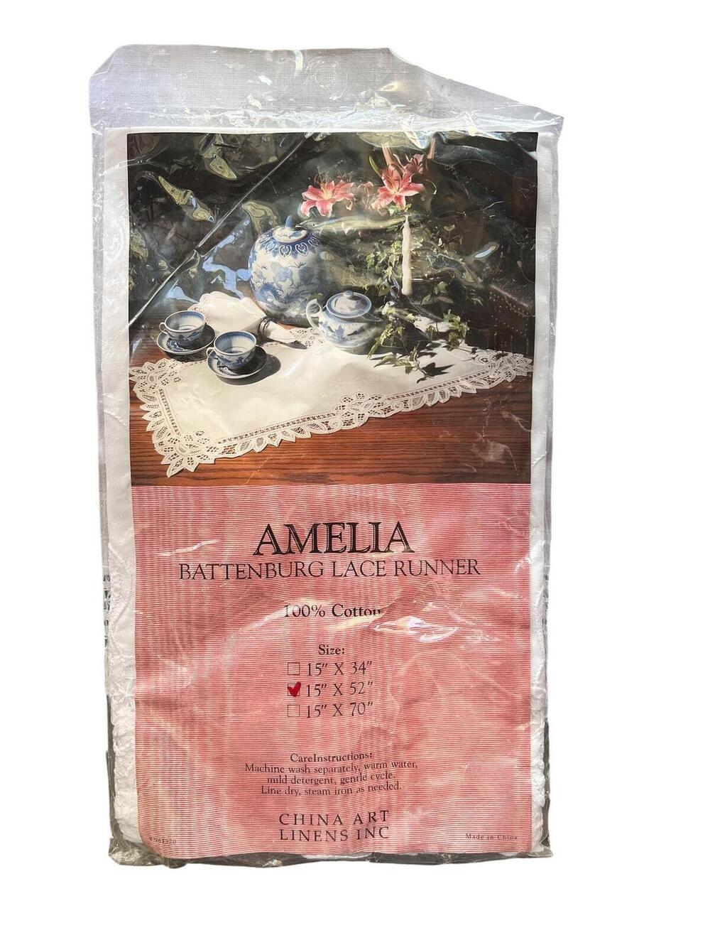 Battenburg Lace Table Runner 15x52" White Cotton "Amelia" Lace Runner
